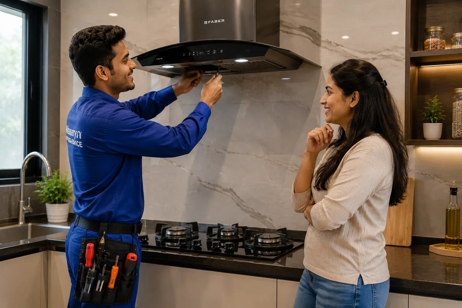Maurya appliance service professional helping a customer